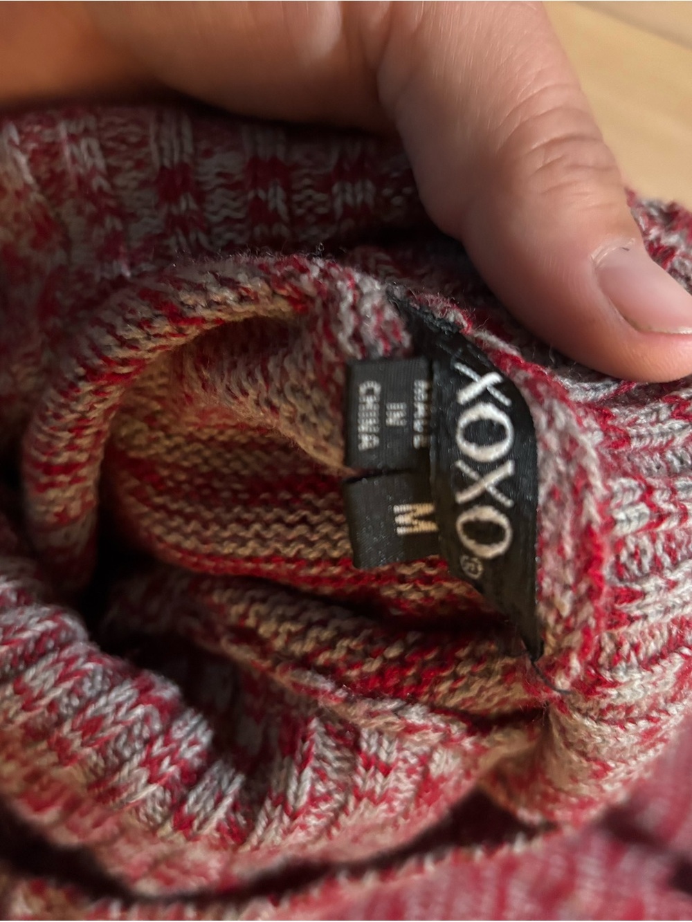 XOXO Red and Gray Marled Knit Top